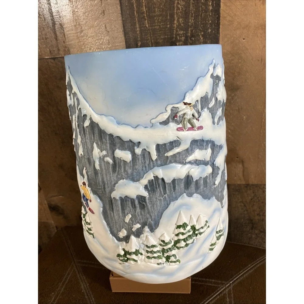 Christmas Wastebasket‎ Hand-Painted Skiing Mountains Indoor Trash Can Resin